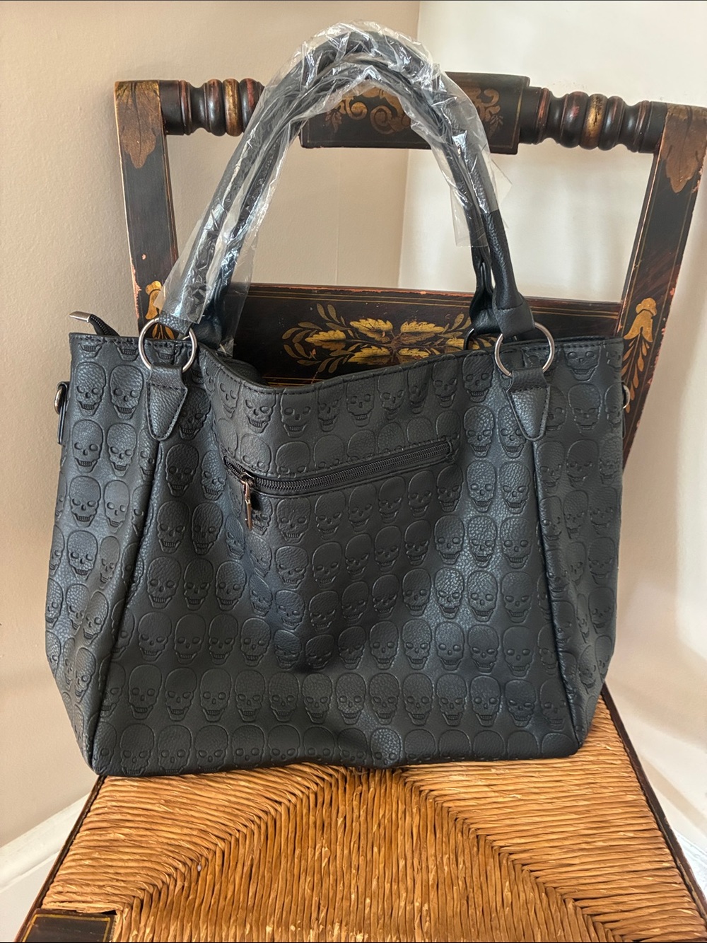 NWOT Black Skull-Embossed Tote Bag - Women
